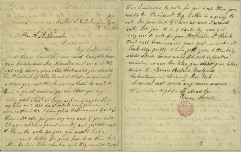 グレース・ベデルがリンカーンに送った手紙